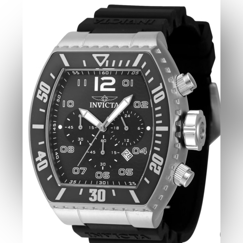 Invicta Silver and Black Sporty Chronograph Watch Mens